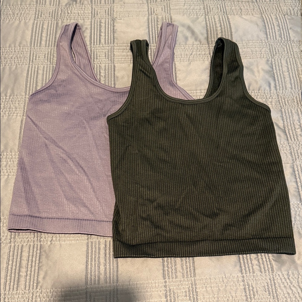 A New Day- Stylish Women's Ribbed Tank Tops - Olive Green and Lavender